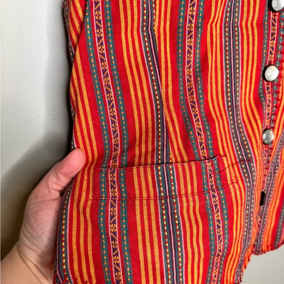 Lizwear Vintage Women’s 100% Cotton Colorful Striped 90s Vest Pearl Buttons - M - Picture 4 of 9